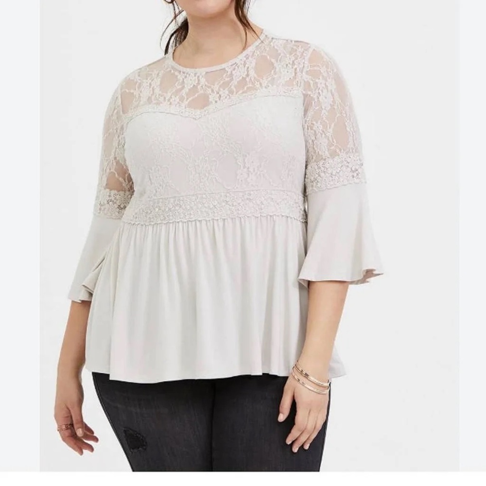 Torrid Super Soft Knits Lace Bell Sleeve Babydoll Shirt